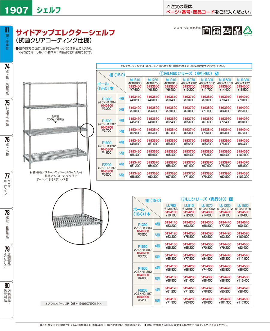 売り込み 業務用厨房機器キッチンマーケットスーパー エレクター シェルフ MSシリーズ セット 奥行460mm MS1820×P1390×4段 組立式  ステンレス製