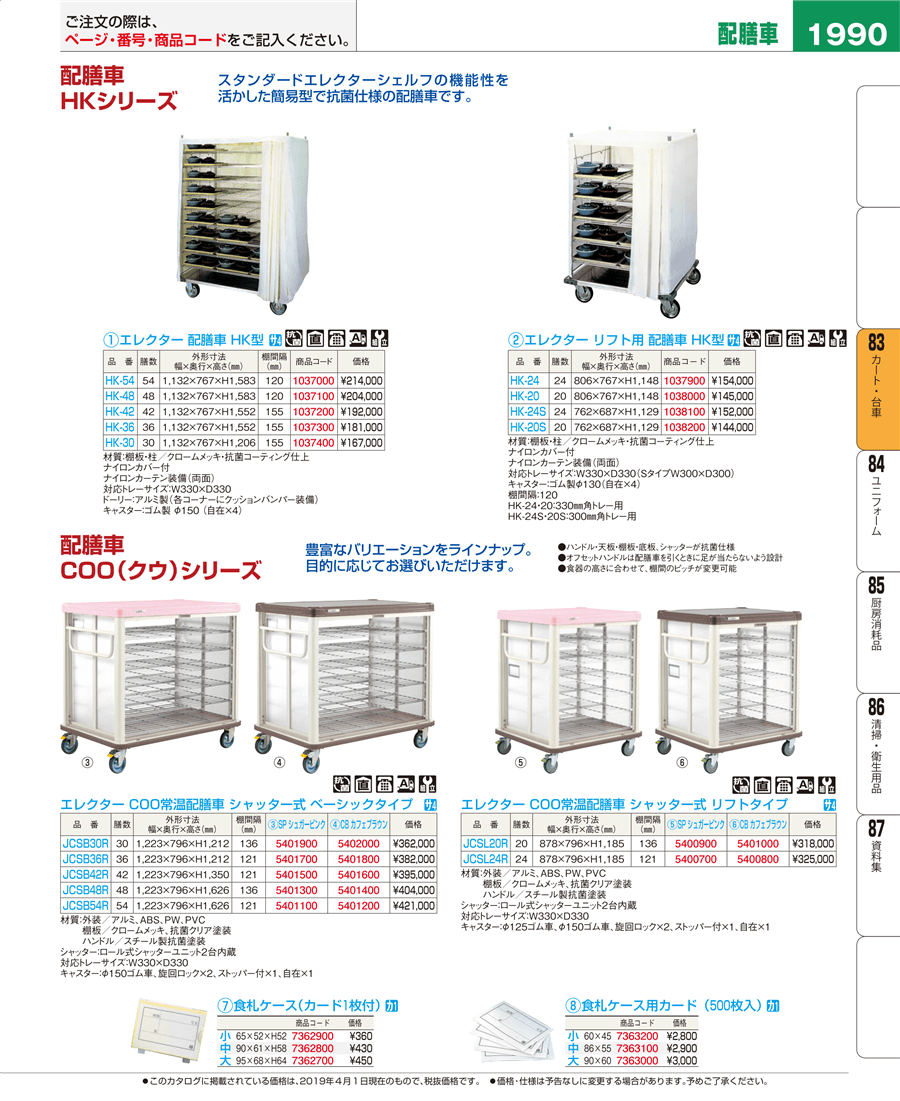 室内搬入設置無料 エレクター 常温配膳車ＣＯＯ（シャッター・ベーシ