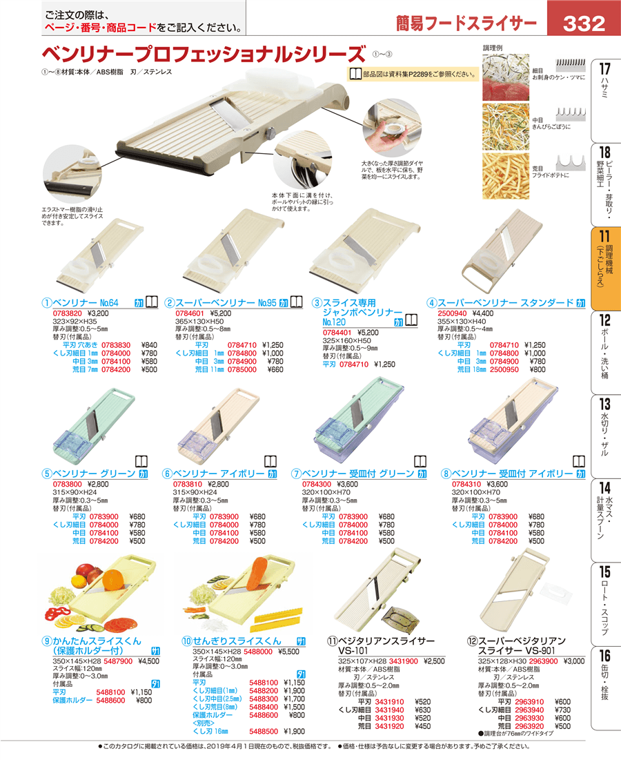 No.e19-0784710スーパーベンリナー用部品 替刃平刃（№９５・１２０兼用）掲載ページ-業務用食器カタログ「EBM業務用 厨房用品カタログvol.19」