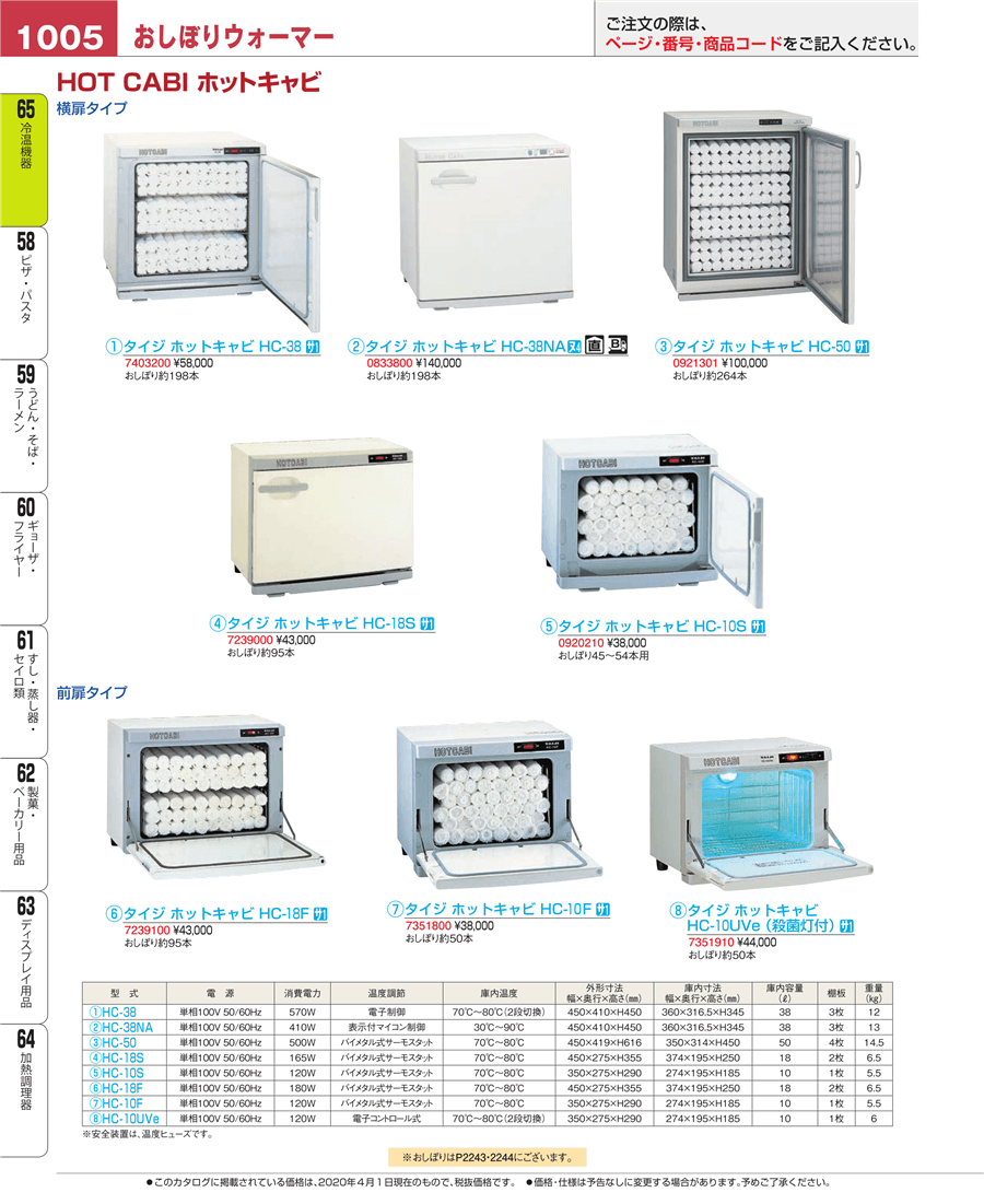 No.e20-0833800タイジ ホットキャビ ＨＣ－３８ＮＡ掲載ページ-業務用