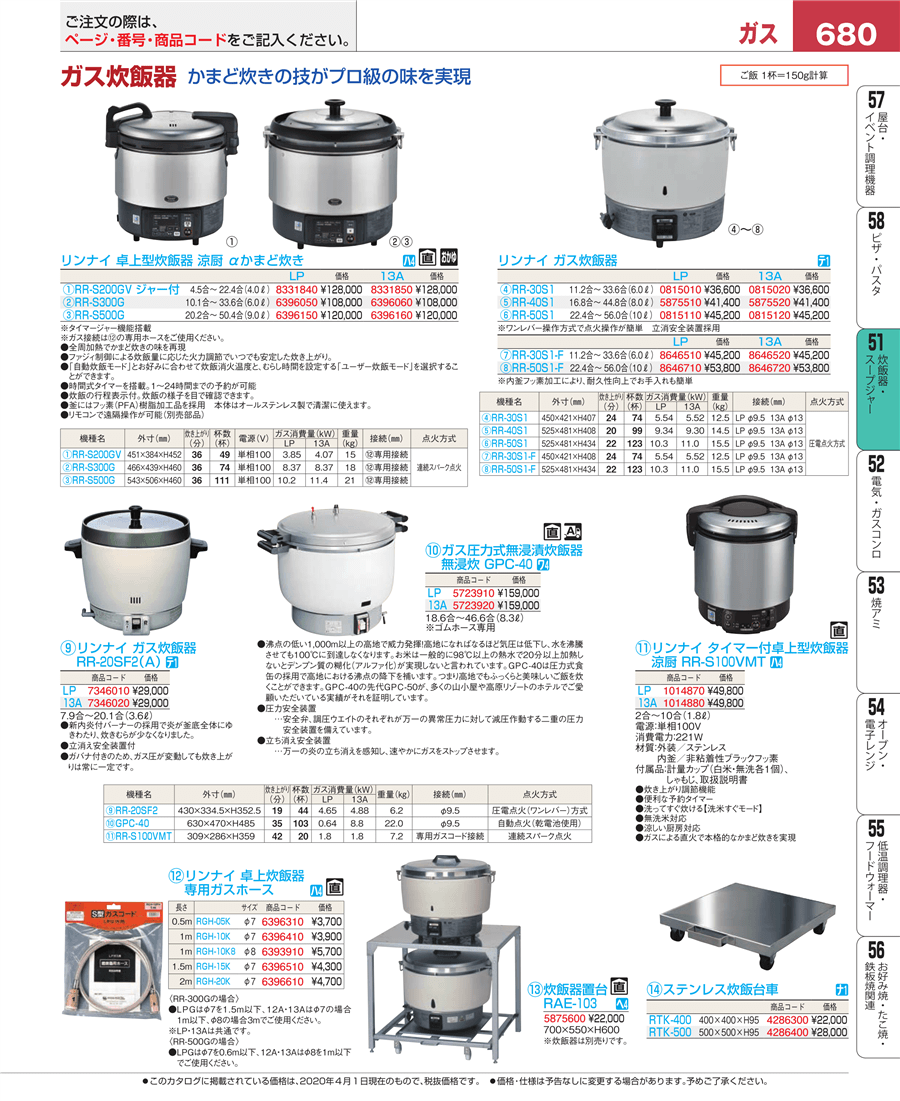No.e20-0815140リンナイ ガス炊飯器 ＲＲ－５０Ｓ１掲載ページ-業務用 