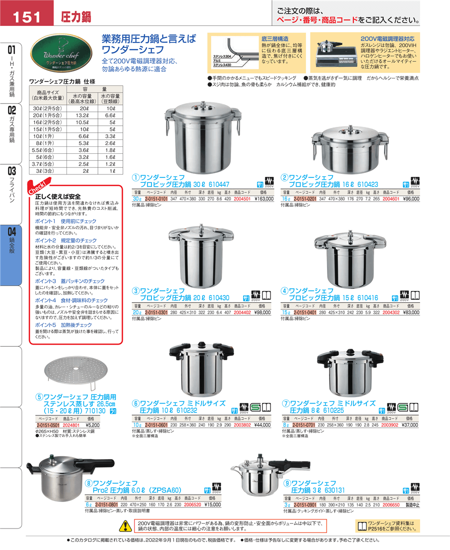 No.e22-2004302ワンダーシェフ プロビッグ圧力鍋 １５Ｌ ６１０４１６