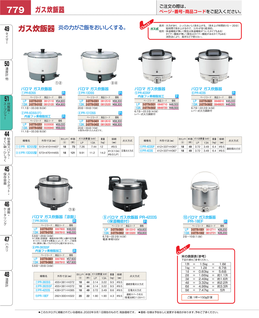 No.e22-0812520パロマ ガス炊飯器 ＰＲ－１０ＤＳＳ １３Ａ掲載ページ