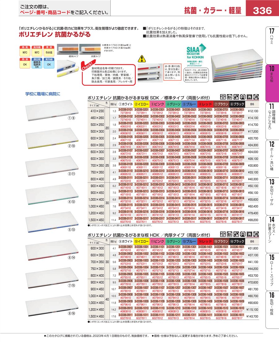 抗菌かるがるまな板 SDK 900×450×30 ﾎﾜｲﾄ/青線【まな板】【業務用まな板】-