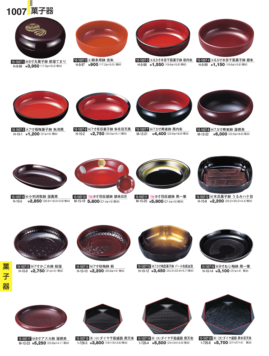 No.H-10-27寸布目菓子鉢朱布目天黒掲載ページ-業務用食器カタログ「割烹漆器vol.30」
