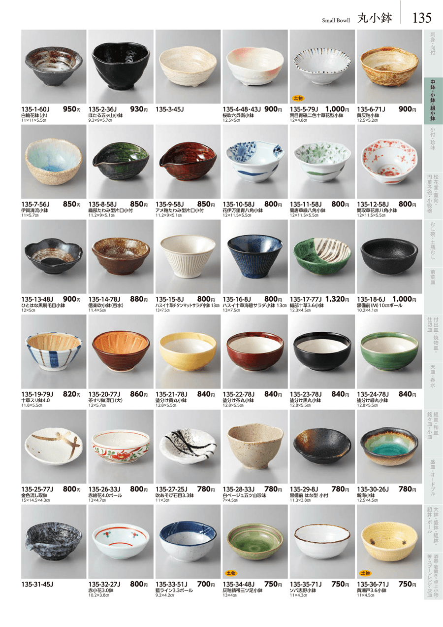 最も完璧な No.135-17-77J織部十草3.6小鉢掲載ページ-業務用食器カタログ 花瓶・フラワースタンド