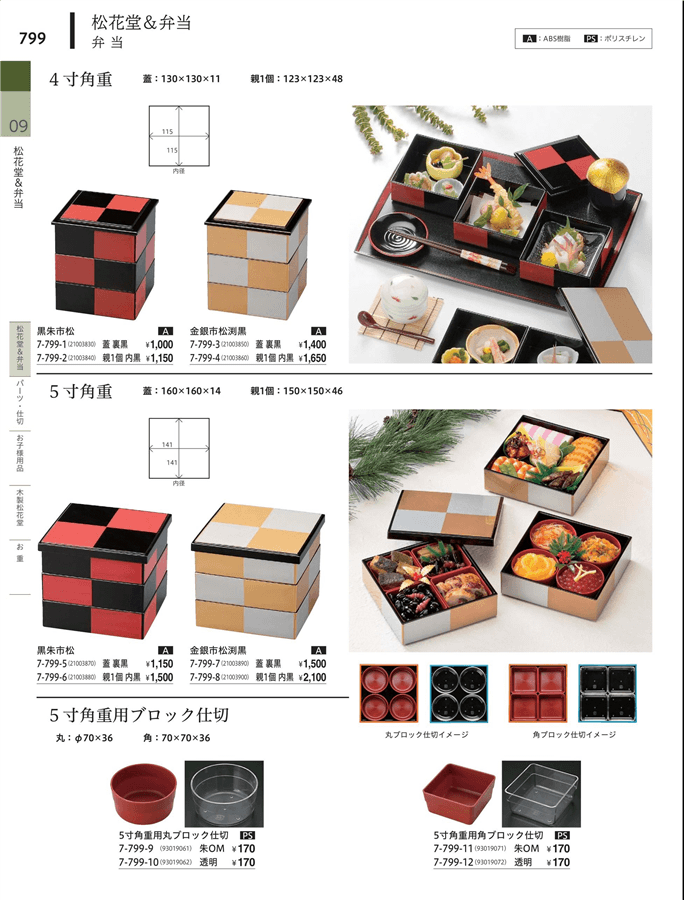 No.7-799-75寸角重金銀市松渕黒内黒 蓋掲載ページ-業務用食器